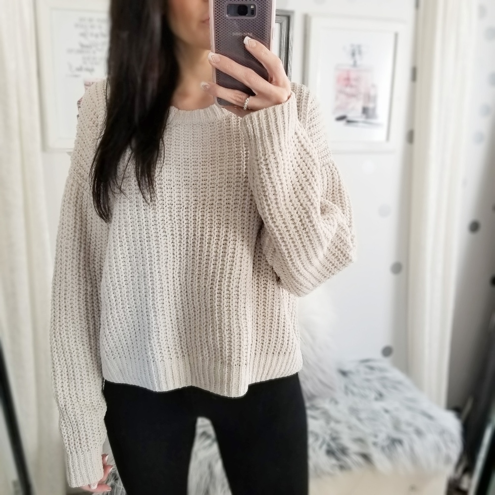 Cream Chenille Sweater Slouchy Neutral Sweaters - Picture 3 of 6